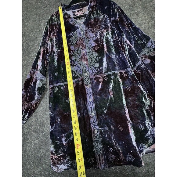 Kyla Seo Kinzie Dress Velvet Tie-Dye Embroidered Tunic Blouse - Deep Camo (XS) - Picture 5 of 7